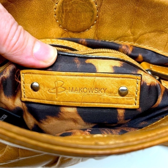 B. Makowsky Studded Leather Crossbody Purse – Cheetah Lining, Adjustable Strap - Picture 7 of 15